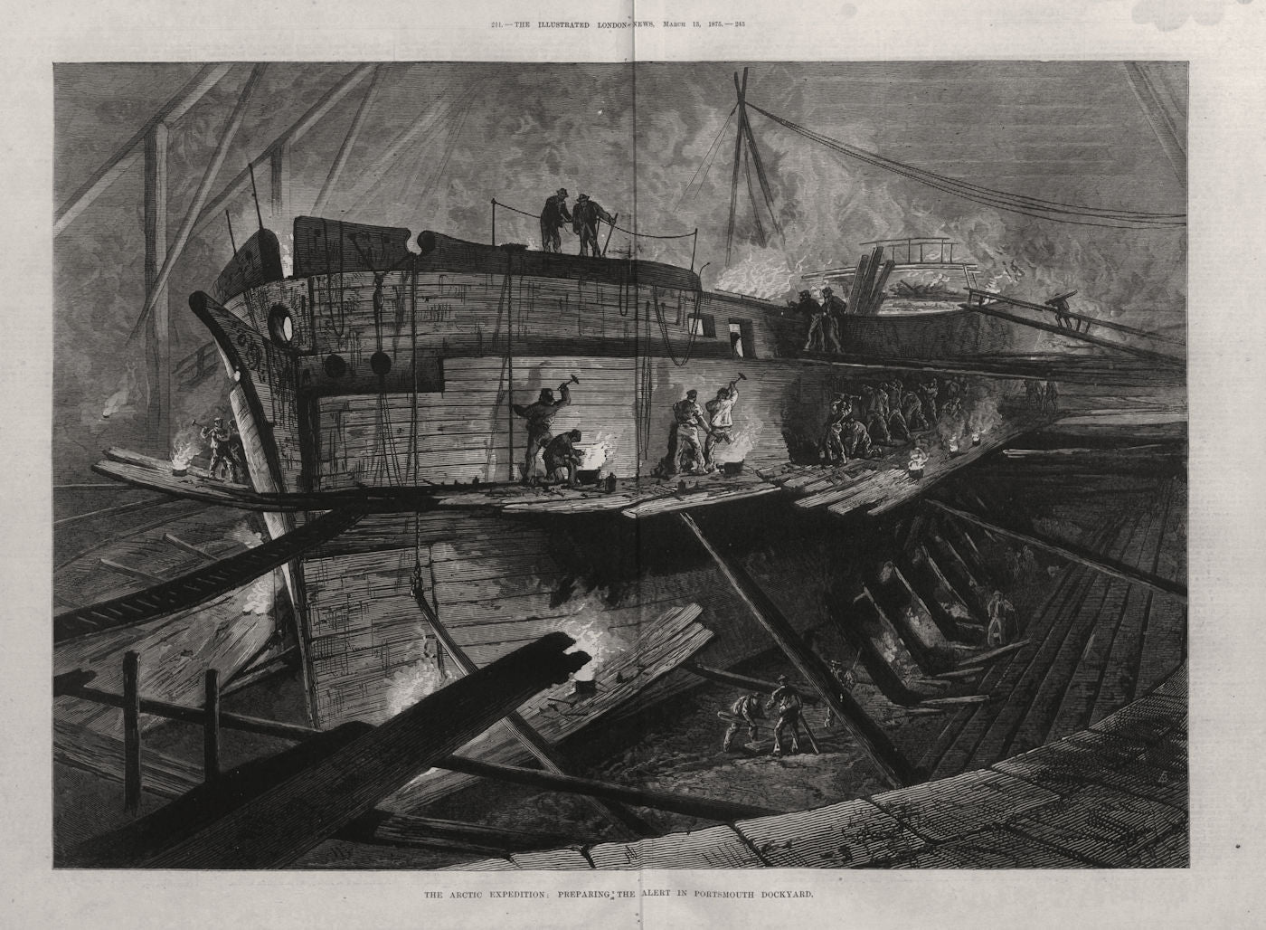 The Arctic Expedition: Preparing the Alert in Portsmouth dockyard. Ships 1875